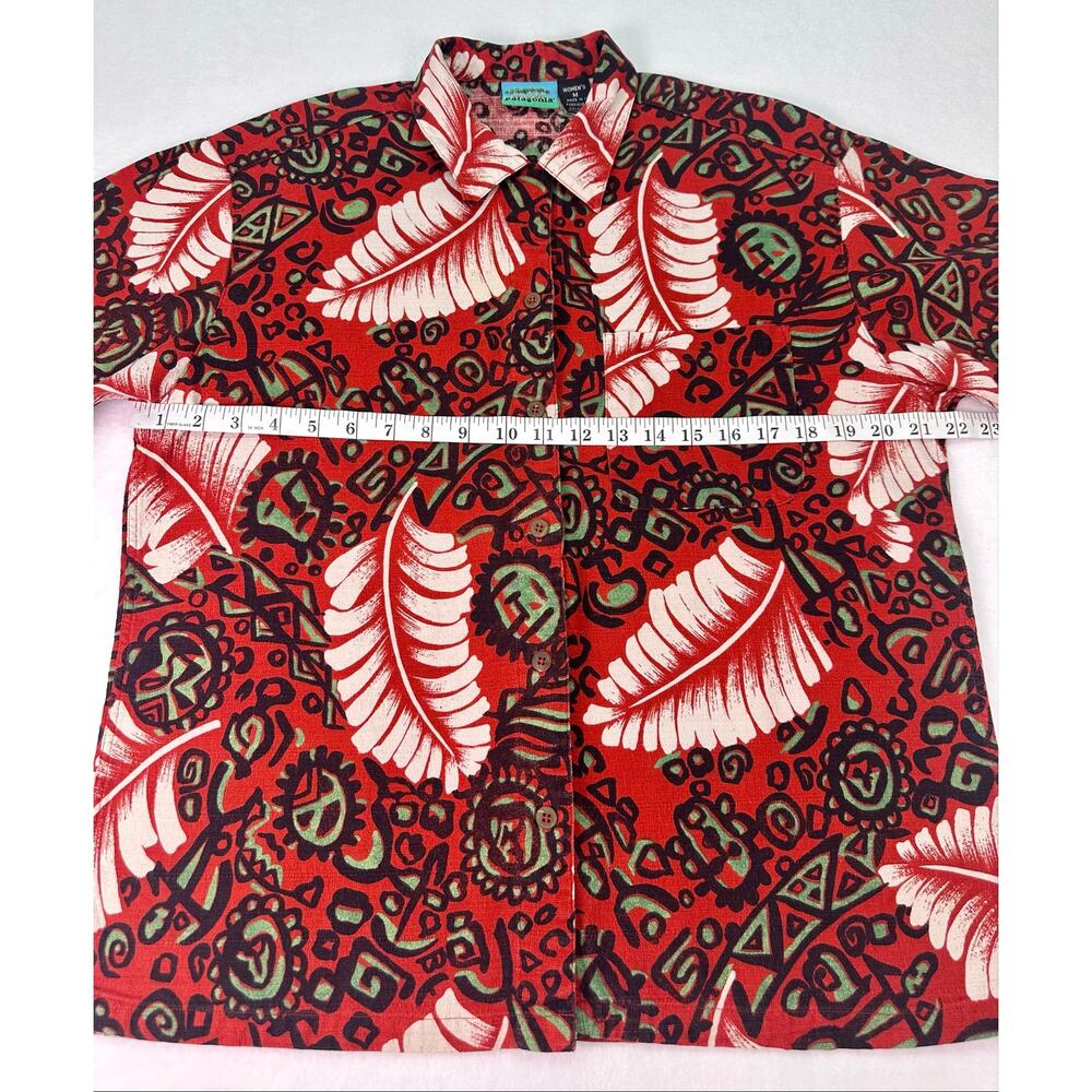 Vintage 90s 1994 Womens Patagonia Red Tribal Leaf Print Cotton Button Up Shirt M - Picture 8 of 9